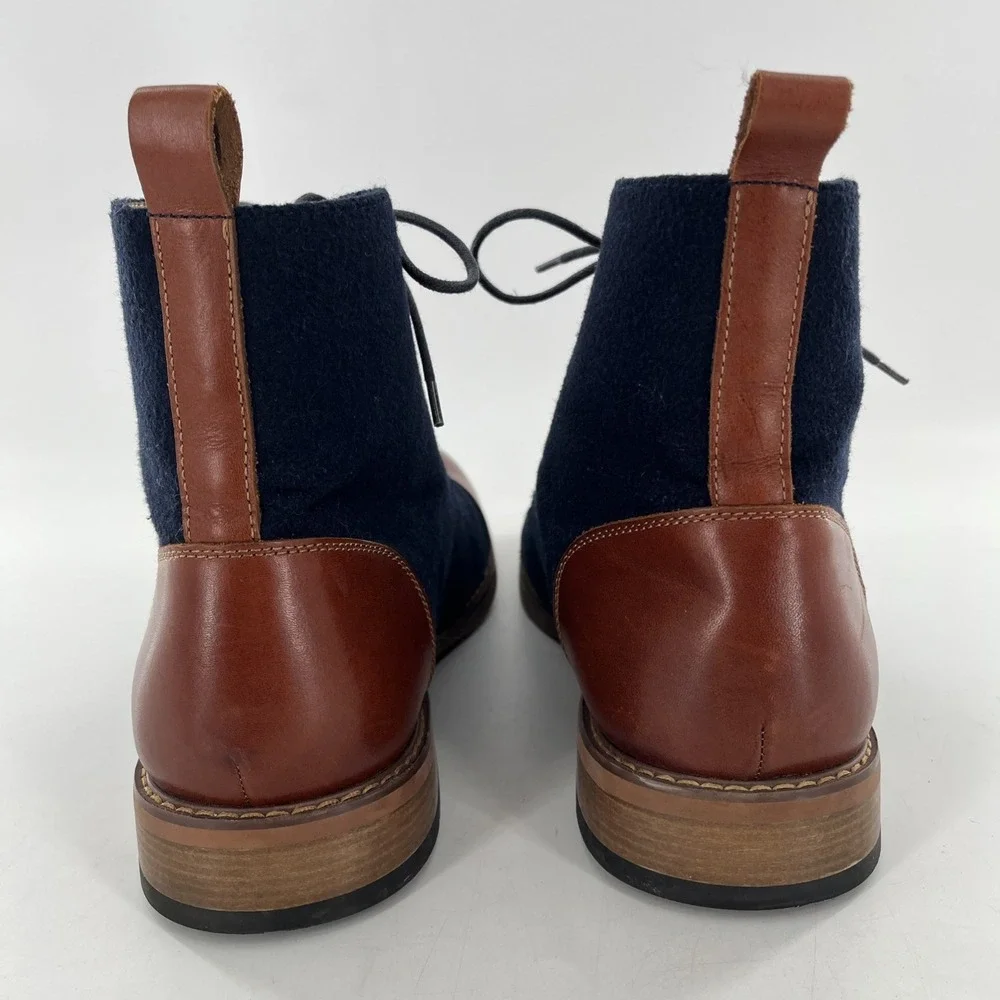 La Milano Mens Lace Up Boots Stance Cognac‎ Navy Leather Fabric Cap Toe Size 14